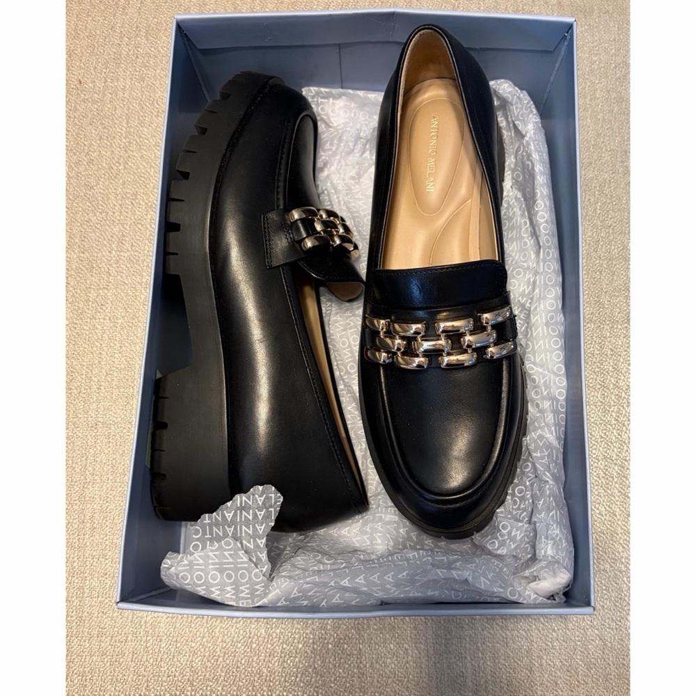 Michael Antonio Black Loafers with Gold Chain
